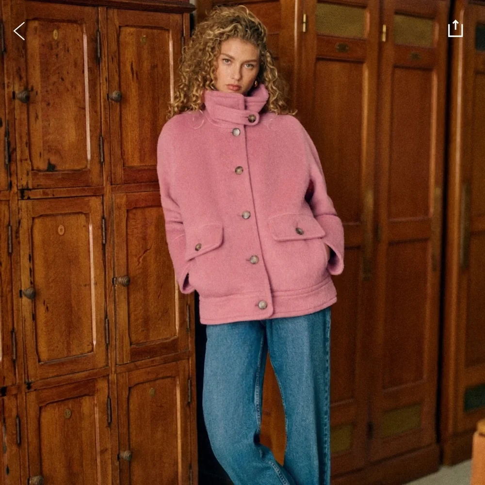 NWT Sézane Leo Funnel Neck Coat in Rosewood - Picture 2 of 7